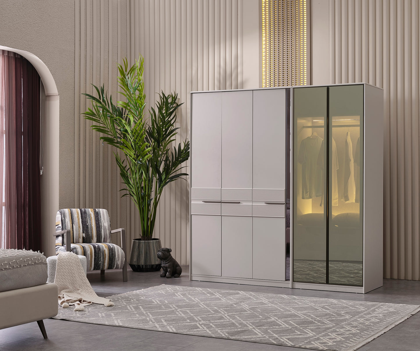 Cenova Schlafzimmer-Set; Bett; Schrank; Nachttische; Schminktisch; Modern; Weiß