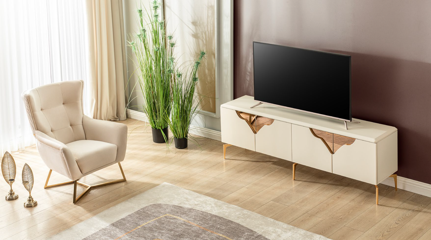 Via Esszimmer, luxuriös, Rose-Goldene (auch silberne) Details, , auch Couchtisch und TV-Schrank