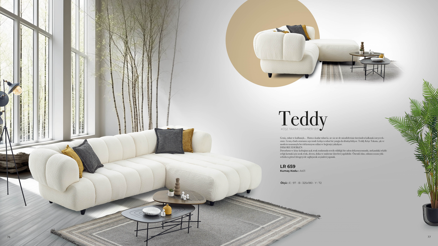 Teddy-Ecksofa; modern, elegant und hochwertig, Holzbeine massiv, Bubblesofa