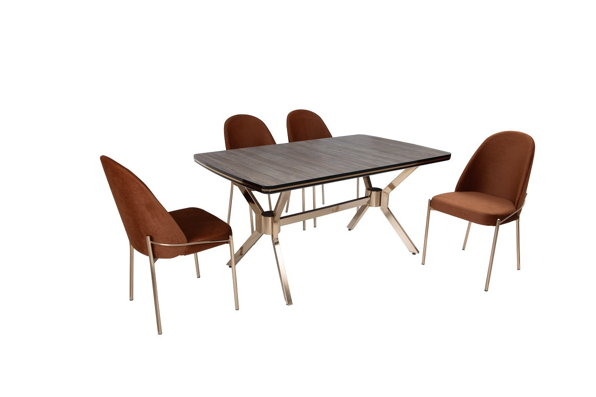 Esstisch Görkem; rechtseckige Holzplatte Hochglanz und robusten Beine aus Edelstahl