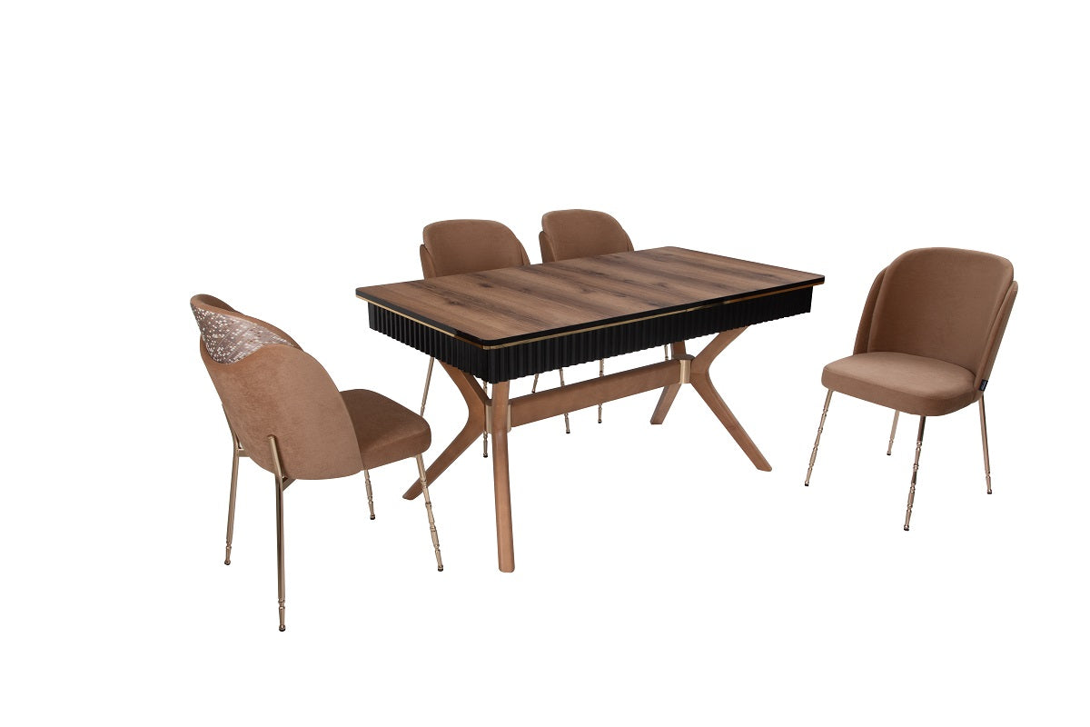 Pahidar-Polsterstuhl 6er-Pack, gravierte Metallbeine in Gold, breiter Sitz und elegante Rückenform