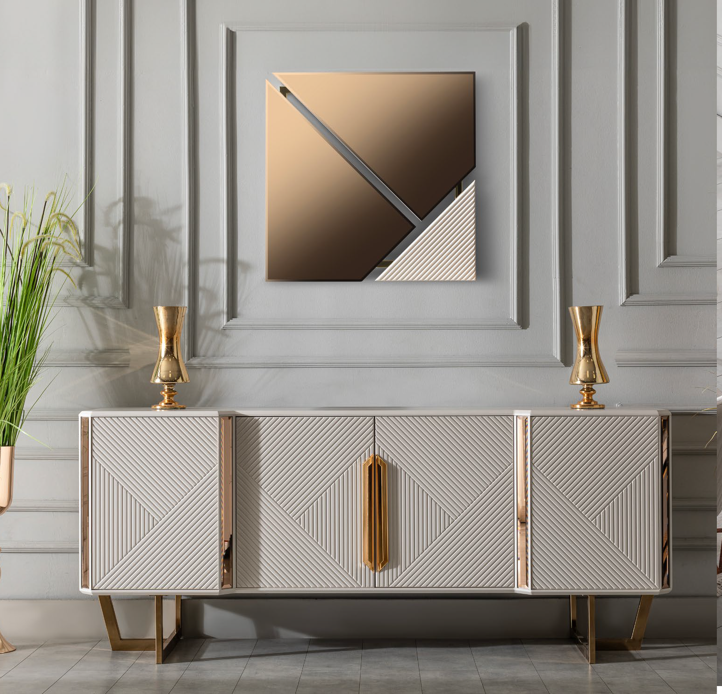 Tetra Esszimmer, luxuriös, goldene Details, auch Couchtisch und TV-Schrank