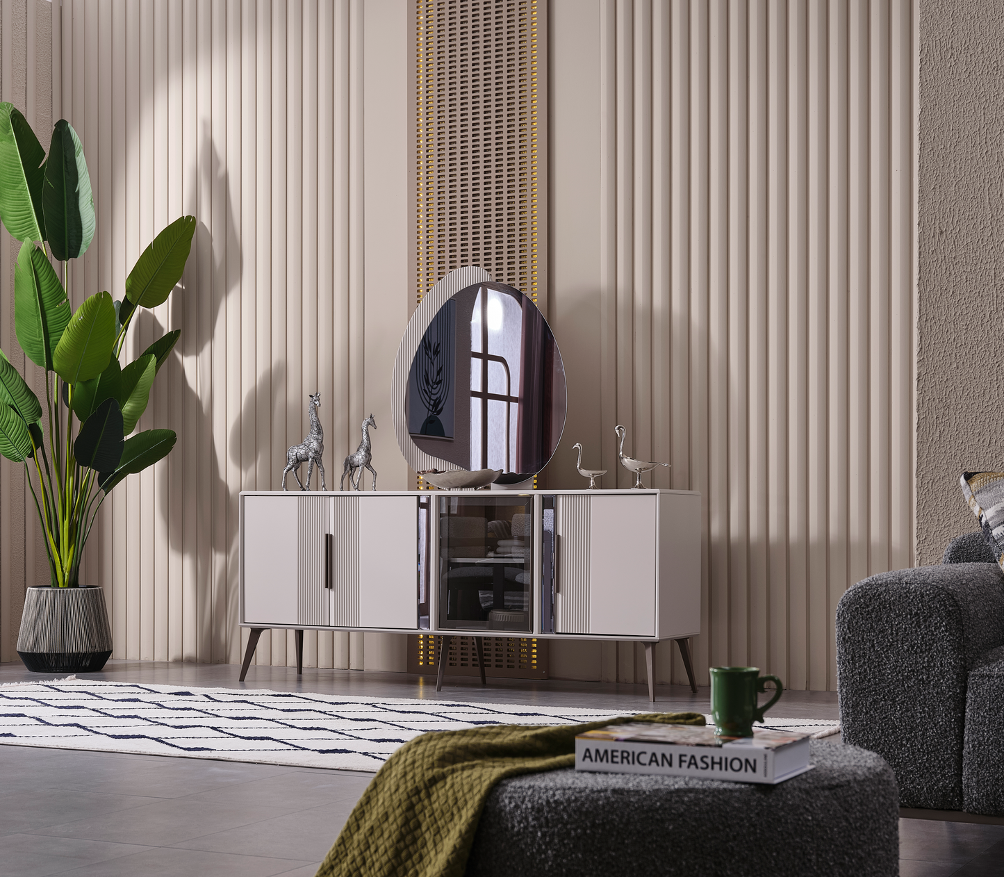 Cenova Esszimmer, luxuriös, modern, Weiß-Grau, , auch Couchtisch und TV-Schrank