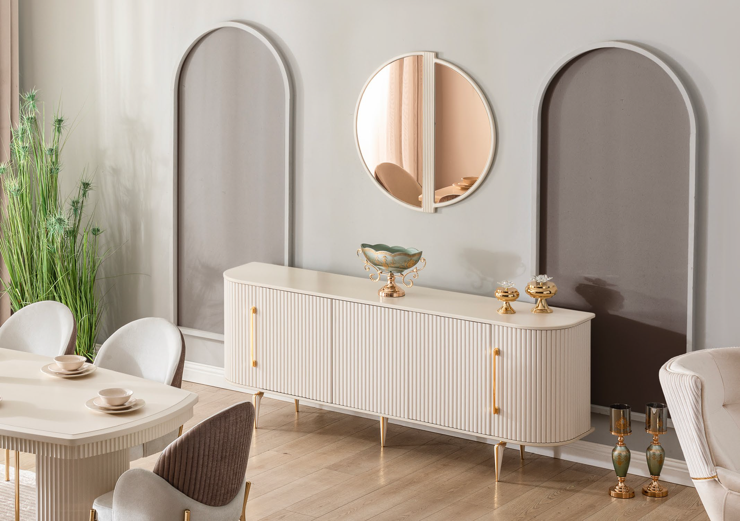 Roma Esszimmer, luxuriös, goldene Details, Muschel-Design , auch Couchtisch und TV-Schrank