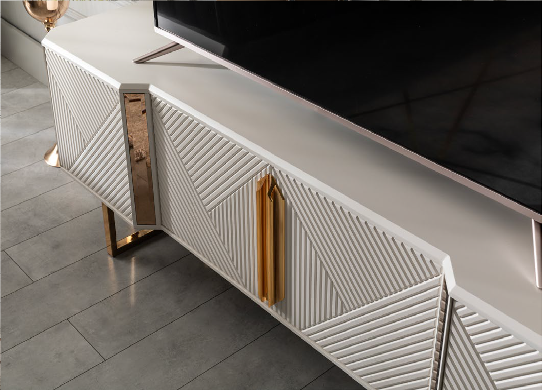 Tetra Esszimmer, luxuriös, goldene Details, auch Couchtisch und TV-Schrank
