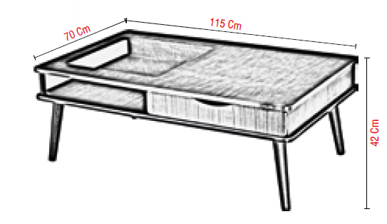 Modern Holzcouchtisch mit mehreren Staumöglichkeiten