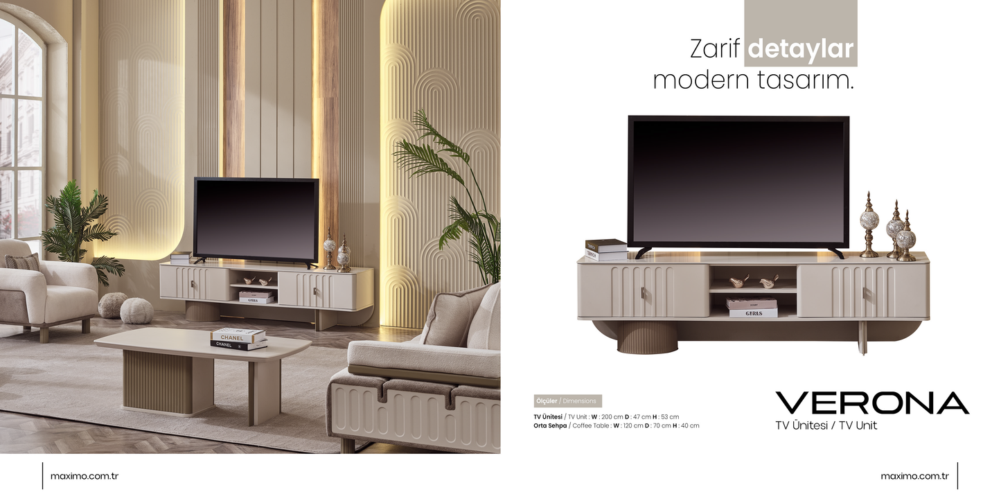 Verona Esszimmer, luxuriös, modern, Weiß-Grau, , auch Couchtisch und TV-Schrank