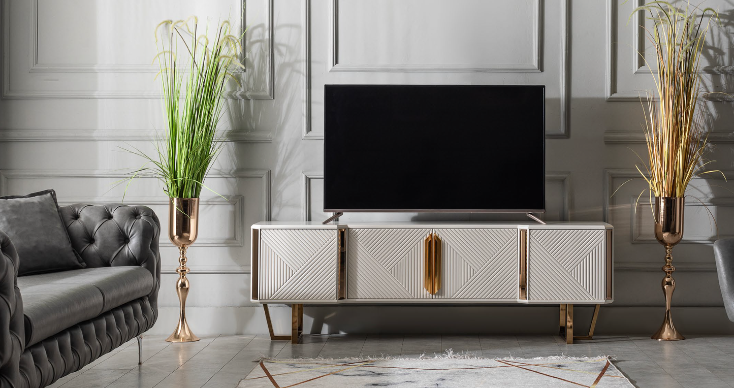 Tetra Esszimmer, luxuriös, goldene Details, auch Couchtisch und TV-Schrank
