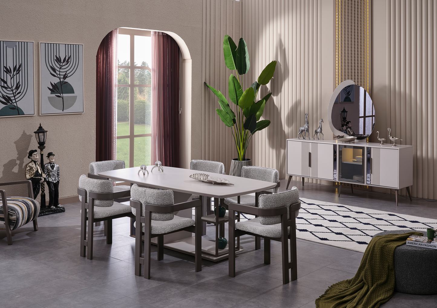 Cenova Esszimmer, luxuriös, modern, Weiß-Grau, , auch Couchtisch und TV-Schrank