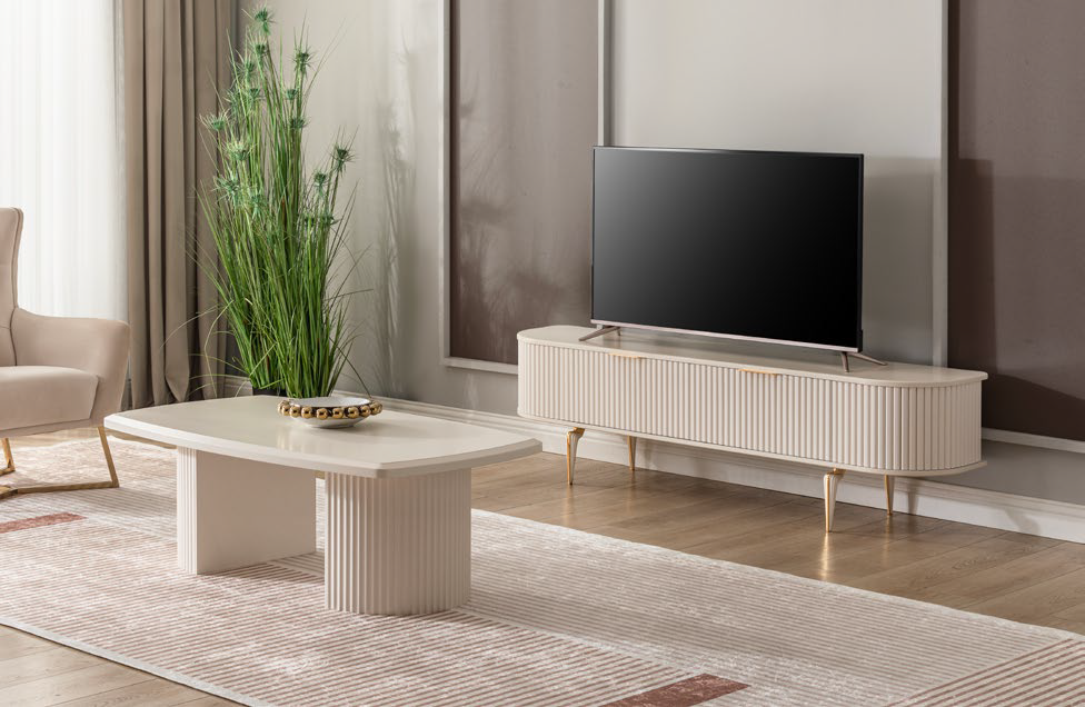 Roma Esszimmer, luxuriös, goldene Details, Muschel-Design , auch Couchtisch und TV-Schrank