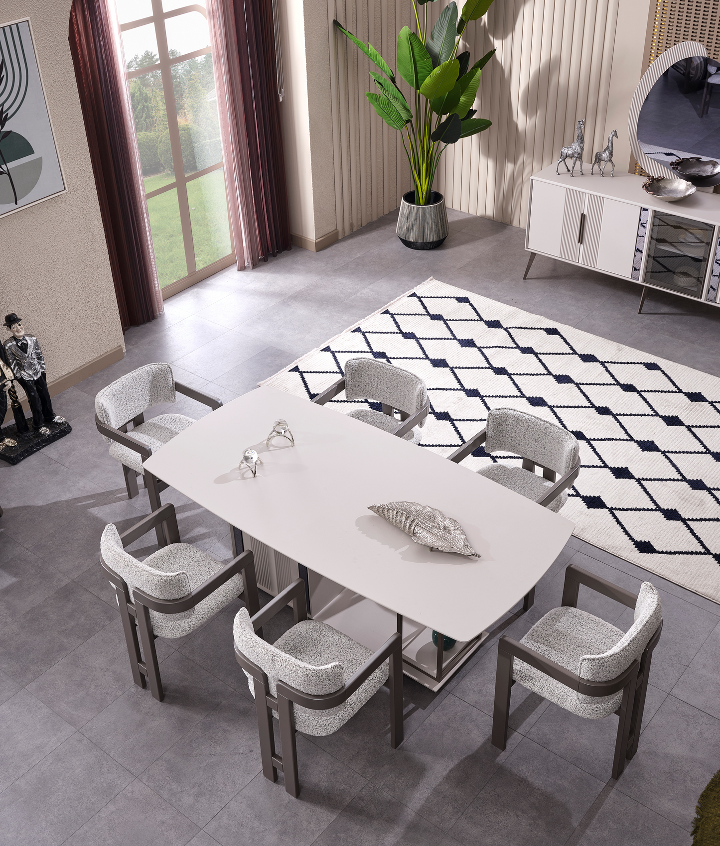 Cenova Esszimmer, luxuriös, modern, Weiß-Grau, , auch Couchtisch und TV-Schrank