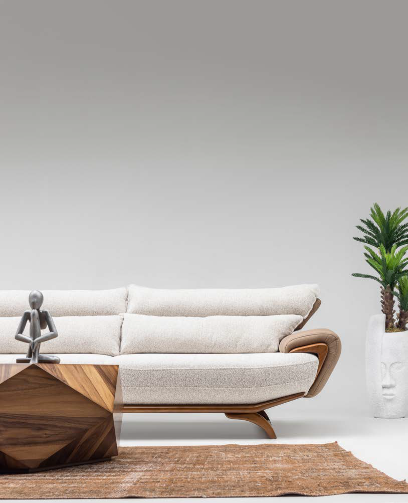 Leon-Sofagarnitur; edle Qualität und Eleganz durch Holzdetails; Naturbelassen
