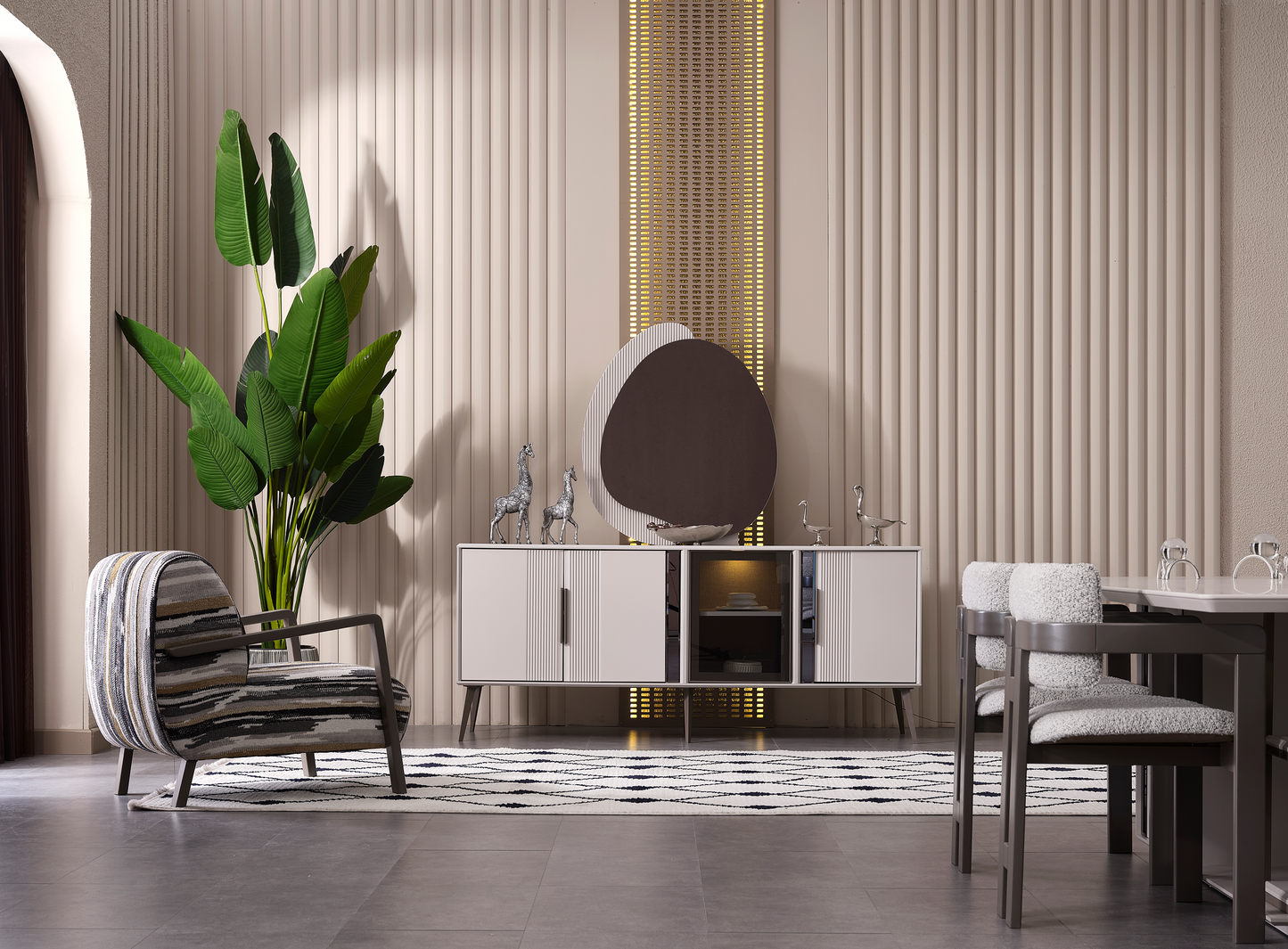 Cenova Esszimmer, luxuriös, modern, Weiß-Grau, , auch Couchtisch und TV-Schrank