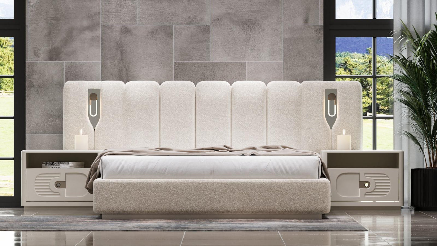 Vega Schlafzimmer-Set; Bett; Schrank; Nachttische; modern Details; Bubblebett; Weiß
