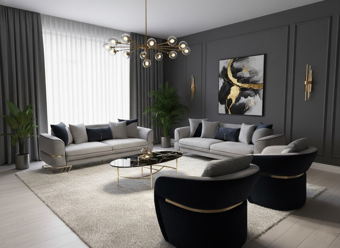 Giza-Sofagarnitur; modern, Goldene Füße, verstellbarer Rücken