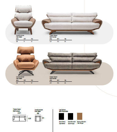Leon-Sofagarnitur; edle Qualität und Eleganz durch Holzdetails; Naturbelassen
