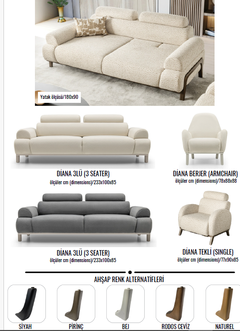 Diana-Sofagarnitur; modern, Schlicht, Beine aus Massivholz, verstellbarer Rücken, Nackenstutz