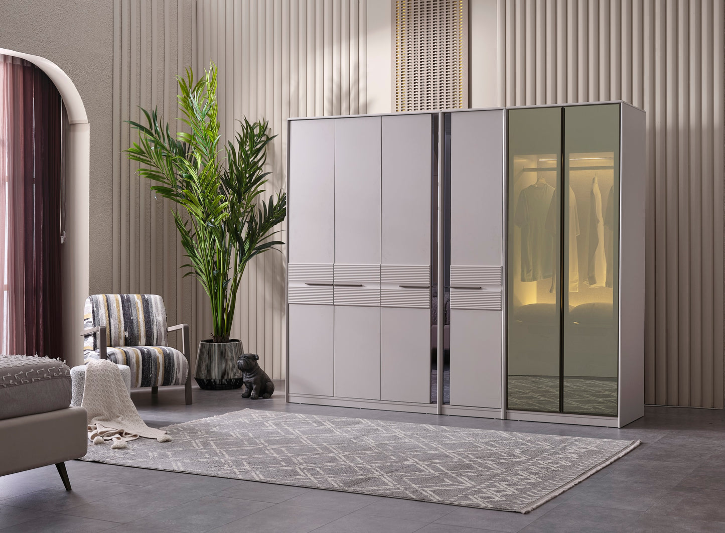 Cenova Schlafzimmer-Set; Bett; Schrank; Nachttische; Schminktisch; Modern; Weiß
