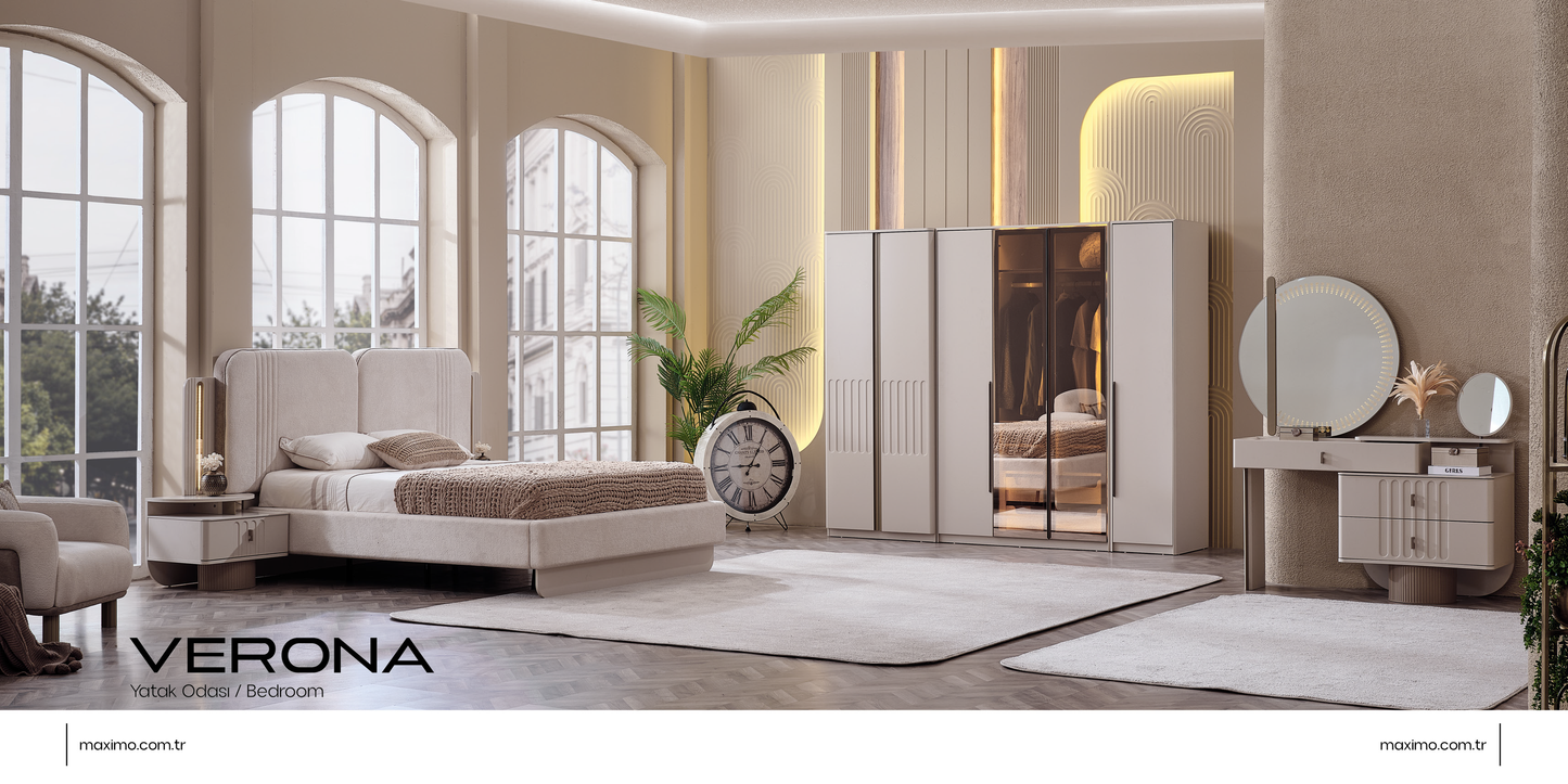 Verona Schlafzimmer-Set; Bett; Schrank; Nachttische; moderne Details;