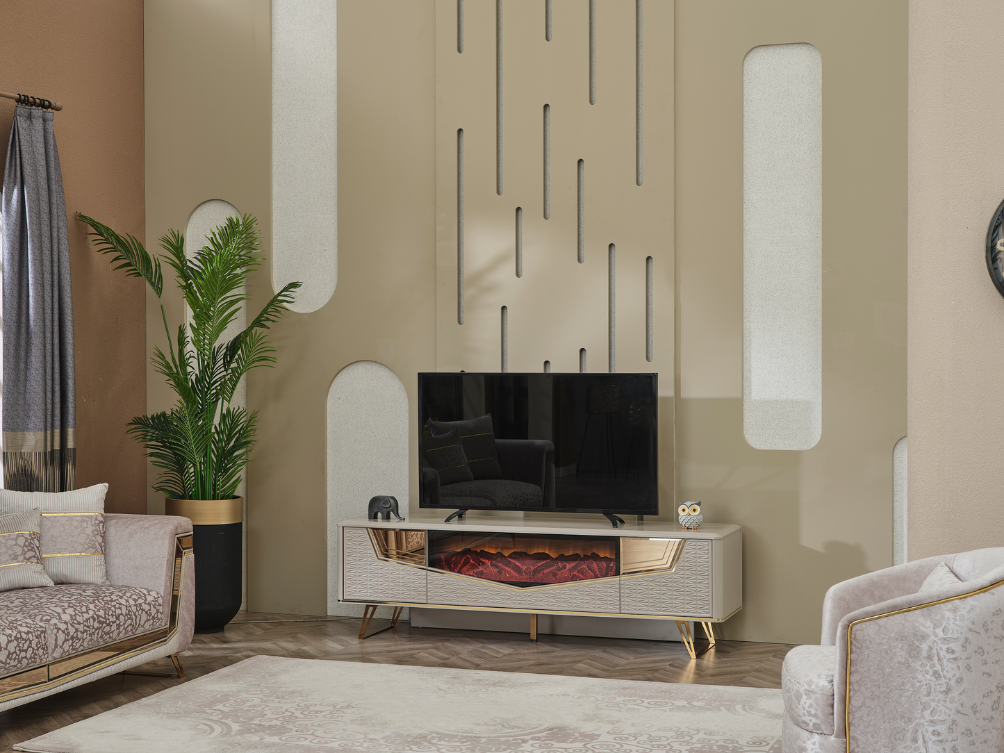 Milano Esszimmer, luxuriös, klassisch, Hochglanz, Gold , auch Couchtisch und TV-Schrank