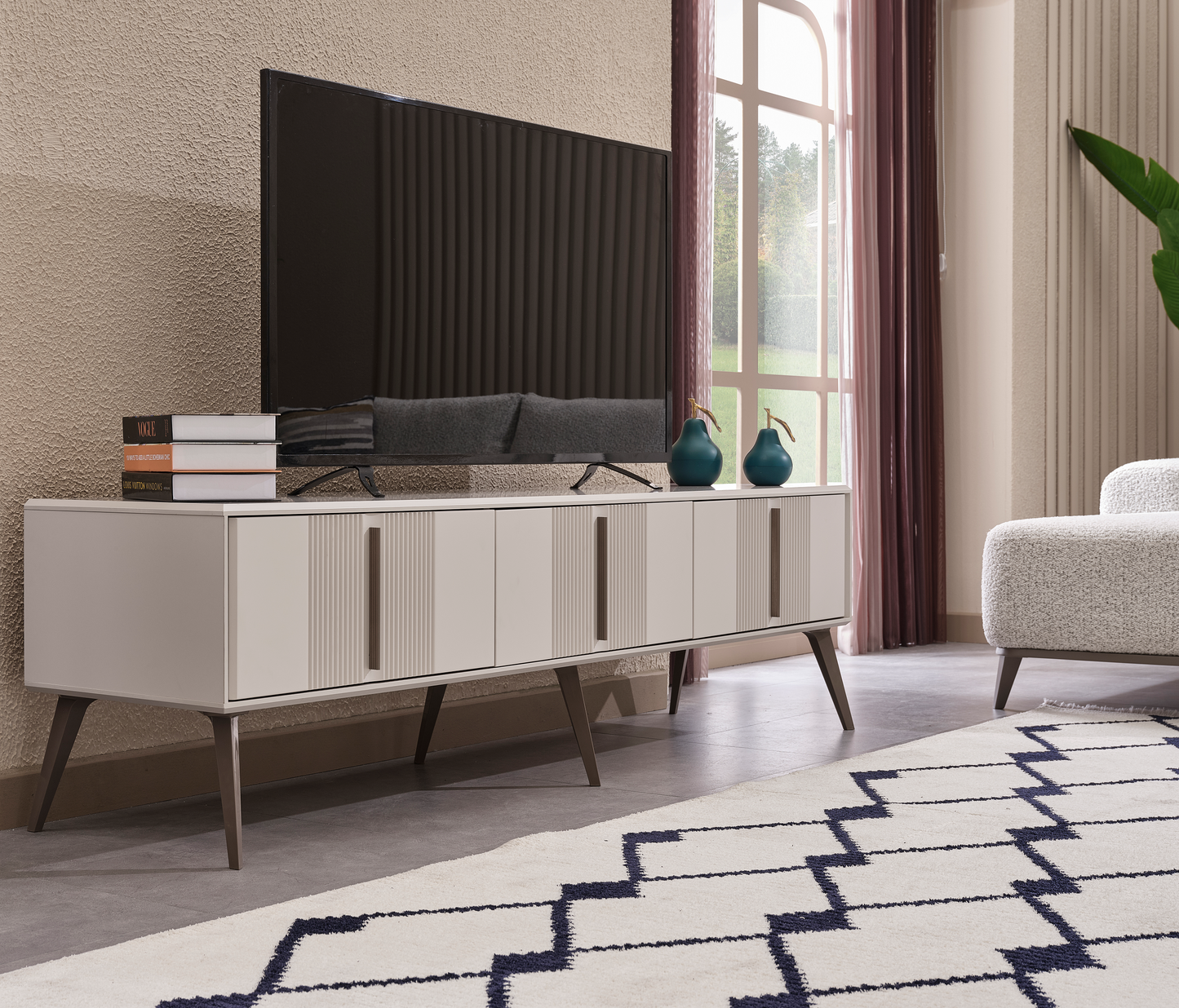 Cenova Esszimmer, luxuriös, modern, Weiß-Grau, ,  auch Couchtisch und TV-Schrank