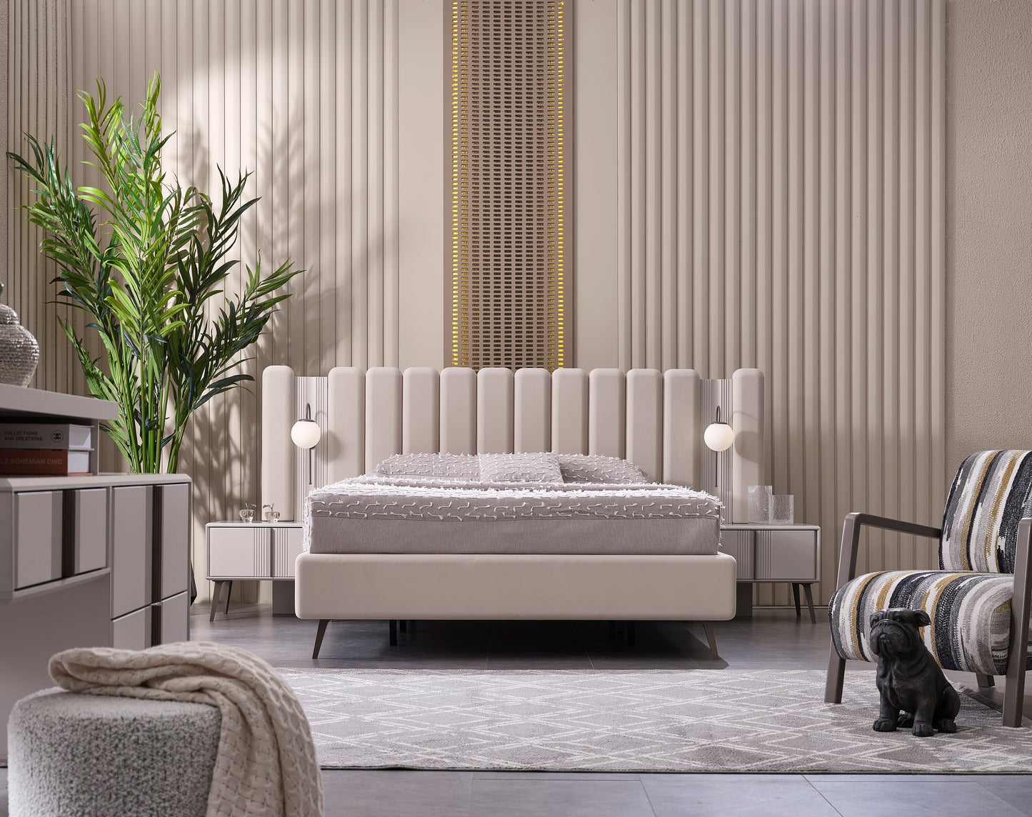 Cenova Schlafzimmer-Set; Bett; Schrank; Nachttische; Schminktisch; Modern; Weiß