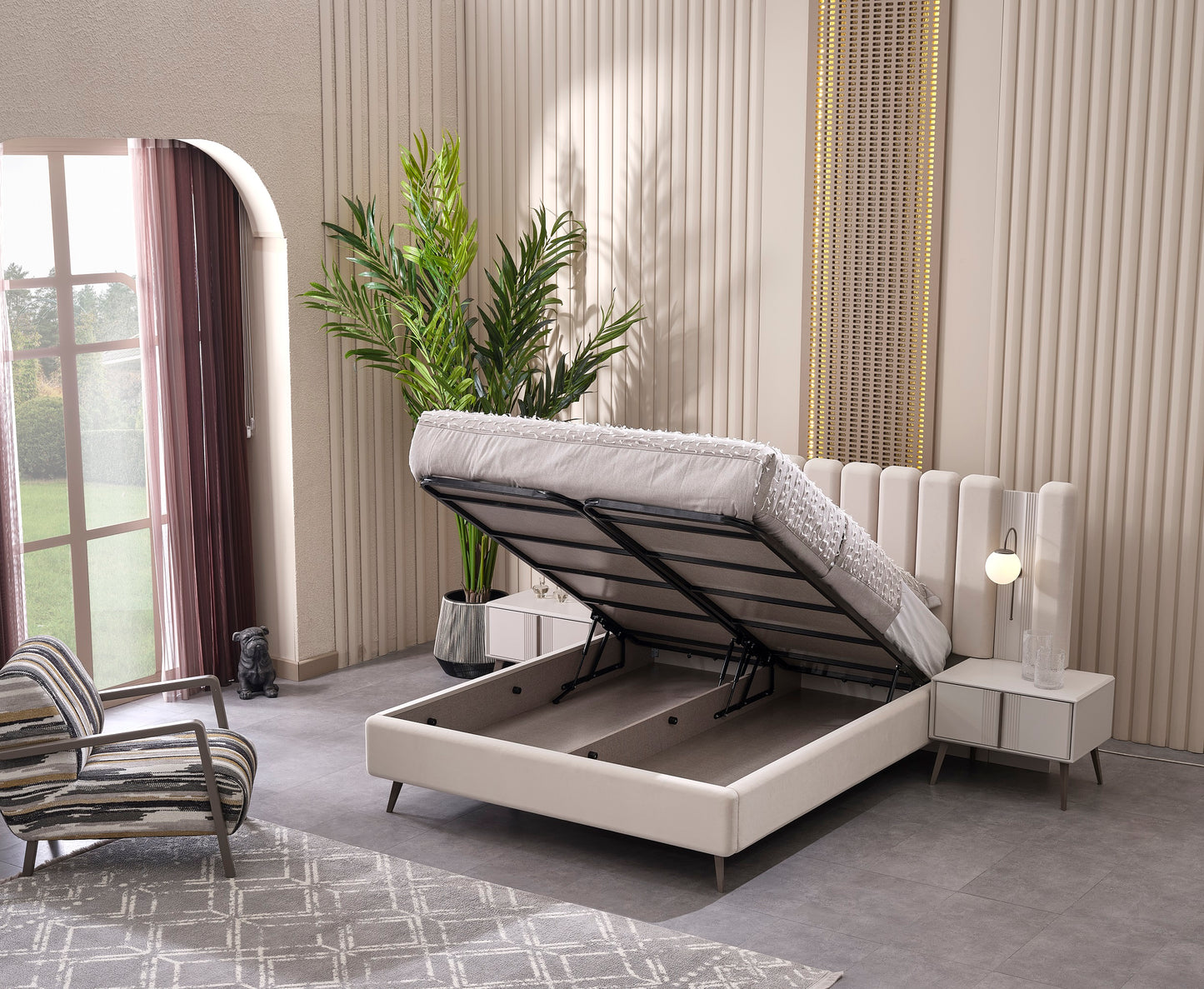 Cenova Schlafzimmer-Set; Bett; Schrank; Nachttische; Schminktisch; Modern; Weiß