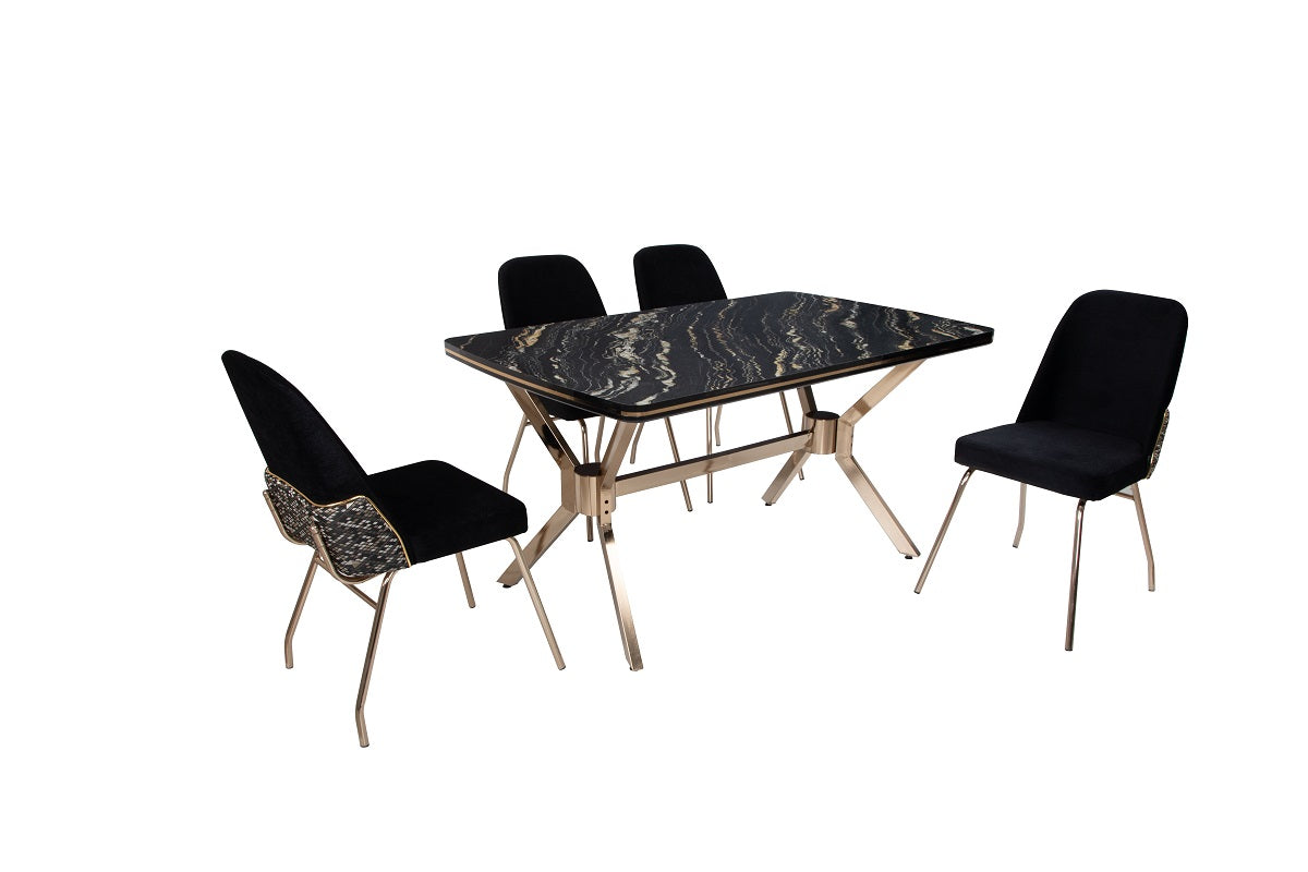 Alin Stuhl 6er-Set, Edelstahlbeine mit schwarzen Bezug stilvoll und bequem