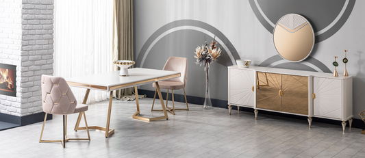 Berlin Esszimmer, luxuriös, goldene & Silberne Details, auch Couchtisch und TV-Schrank