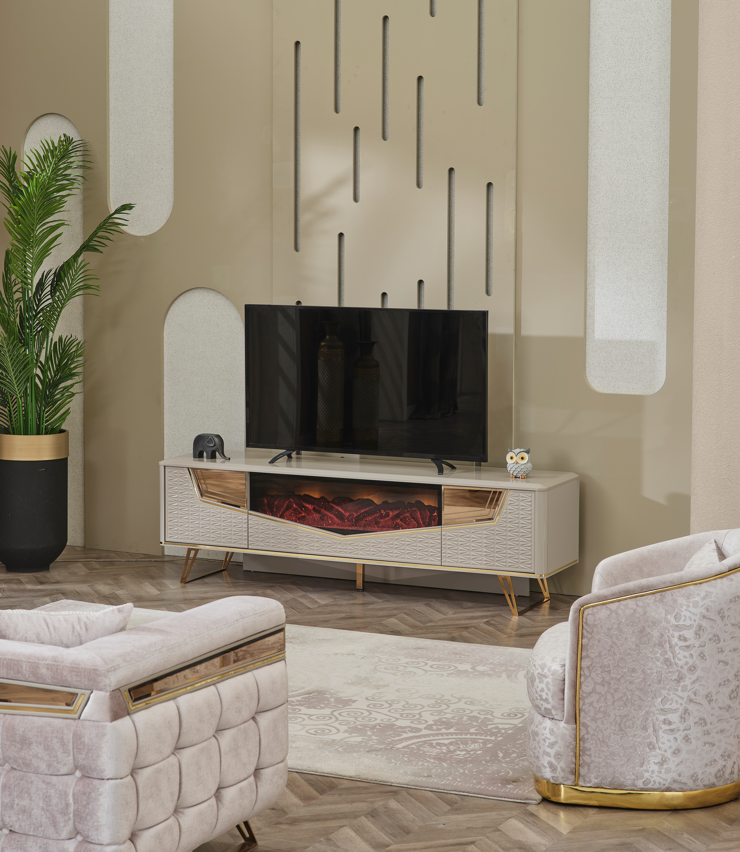 Milano Esszimmer, luxuriös, klassisch, Hochglanz, Gold , auch Couchtisch und TV-Schrank