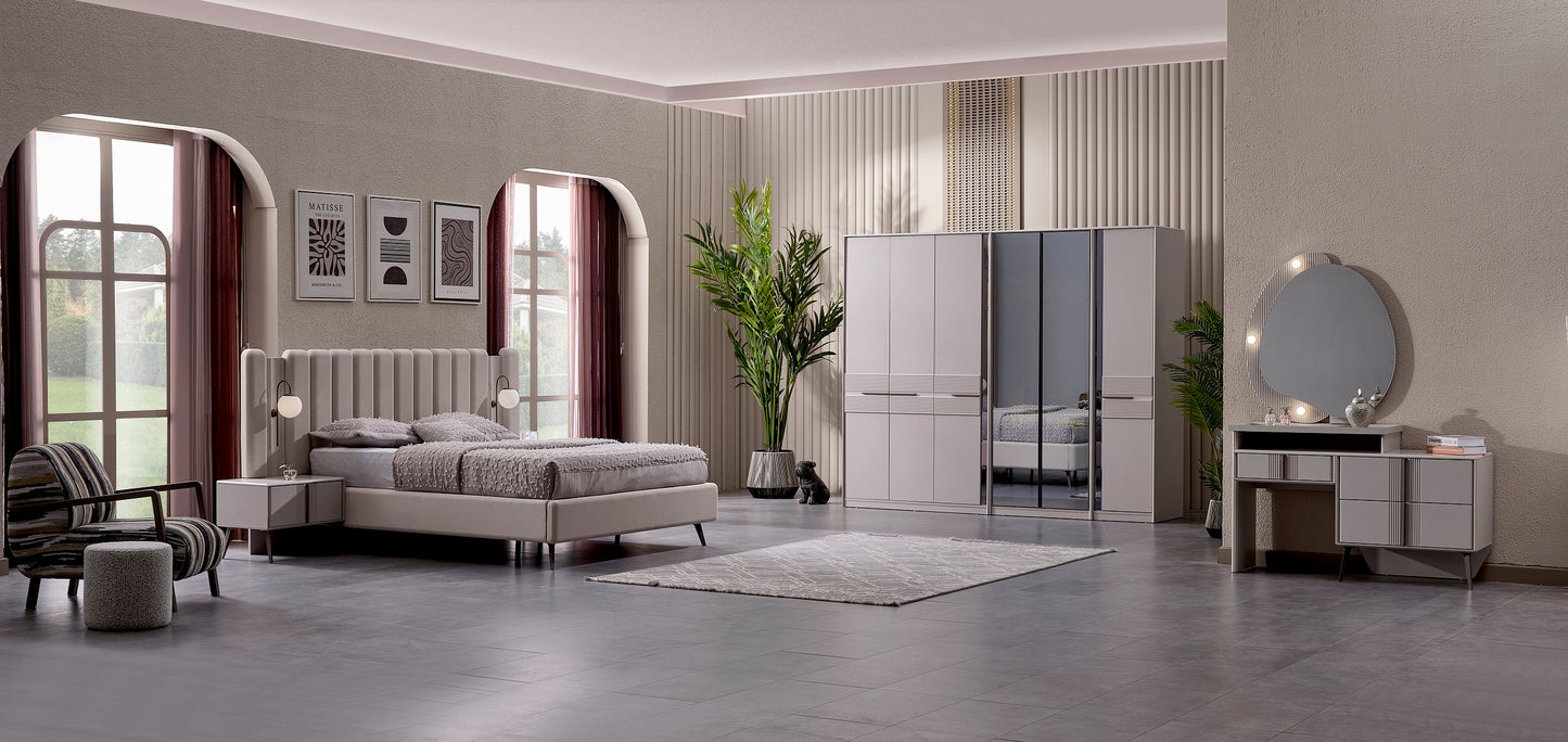 Cenova Schlafzimmer-Set; Bett; Schrank; Nachttische; Schminktisch; Modern; Weiß