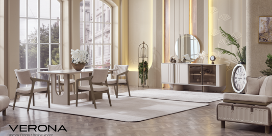 Verona Esszimmer, luxuriös, modern, Weiß-Grau, ,  auch Couchtisch und TV-Schrank