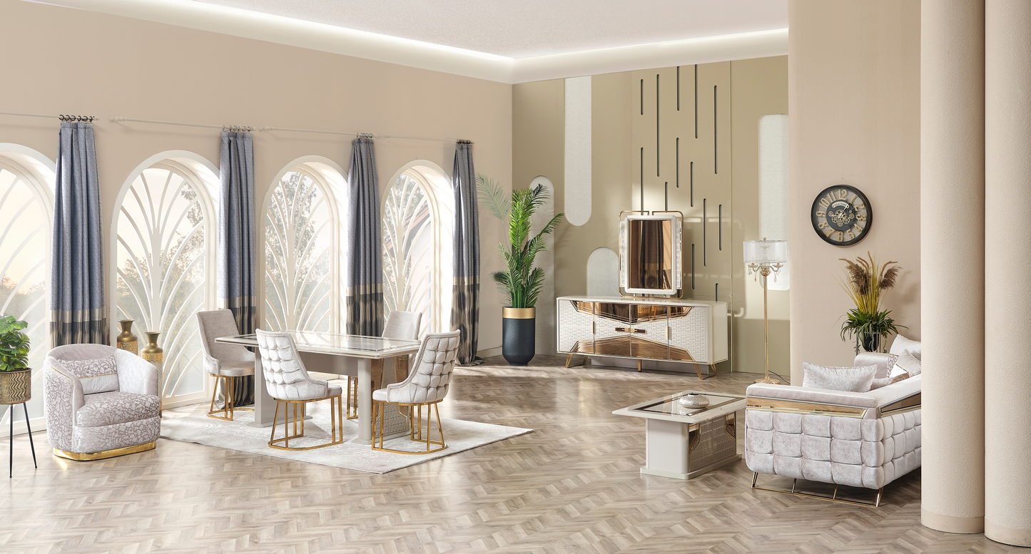Milano Esszimmer, luxuriös, klassisch, Hochglanz, Gold , auch Couchtisch und TV-Schrank