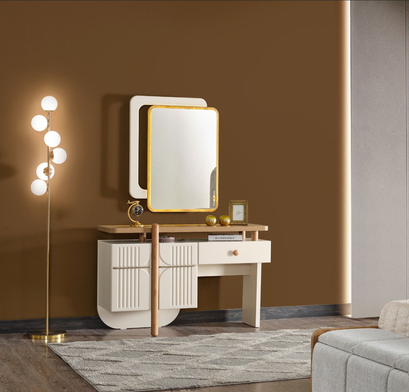 Melodie Schlafzimmer-Set; Bett; Schrank; Nachttische; Holz-Details; ; Elfbeinweiß & Eiche