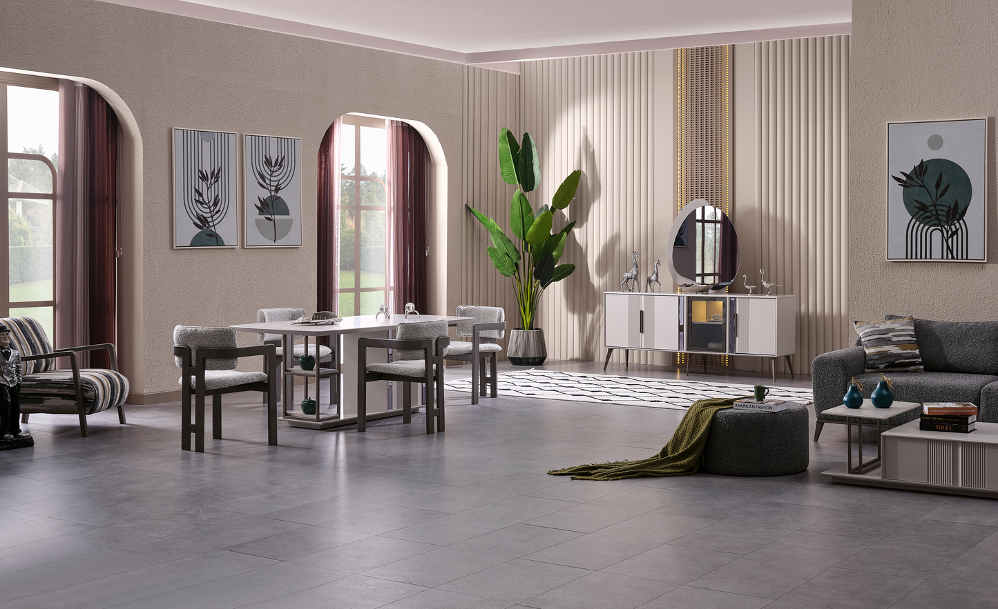 Cenova Esszimmer, luxuriös, modern, Weiß-Grau, ,  auch Couchtisch und TV-Schrank