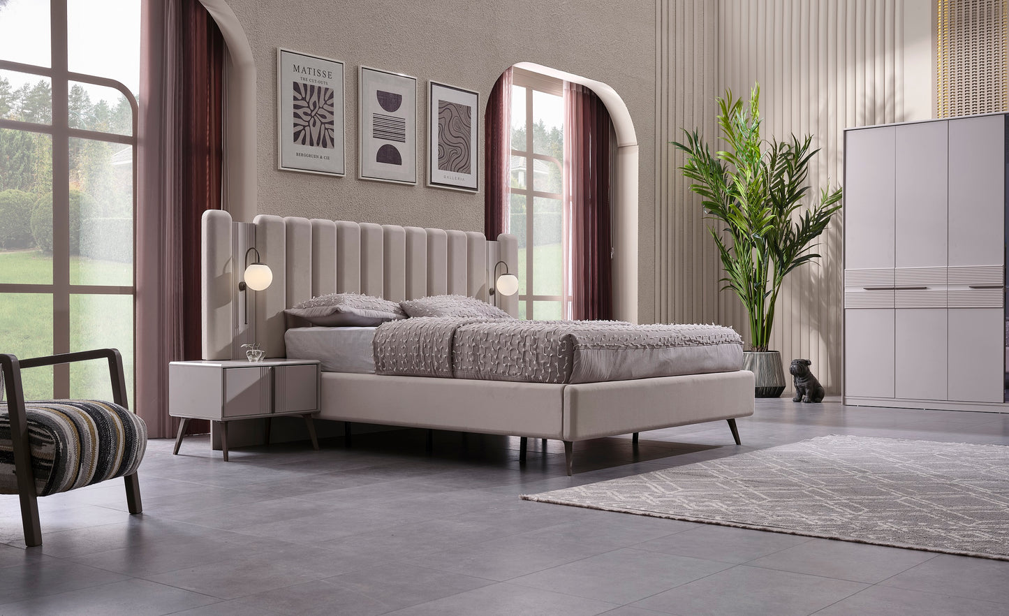 Cenova Schlafzimmer-Set; Bett; Schrank; Nachttische; Schminktisch; Modern; Weiß
