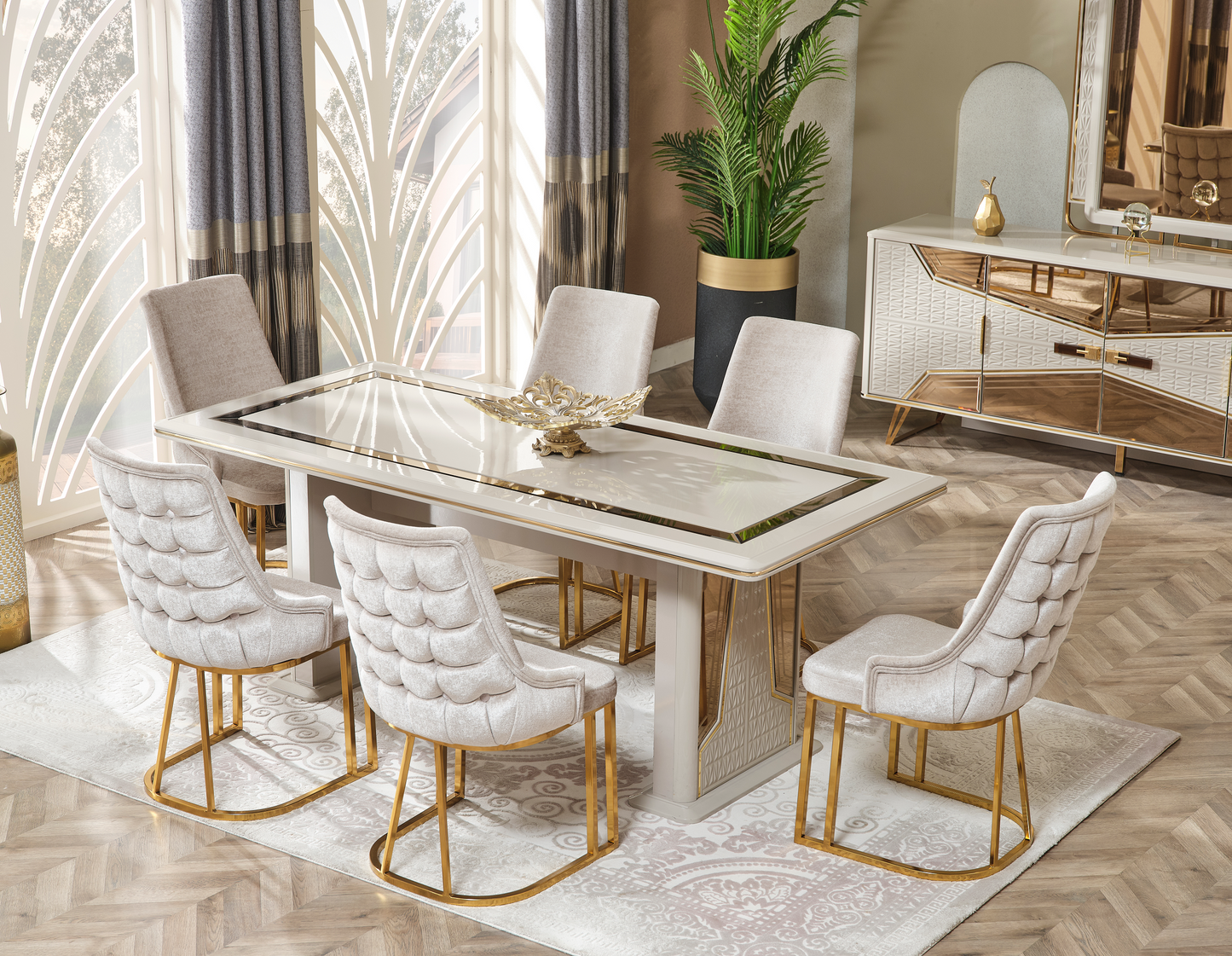 Milano Esszimmer, luxuriös, klassisch, Hochglanz, Gold , auch Couchtisch und TV-Schrank