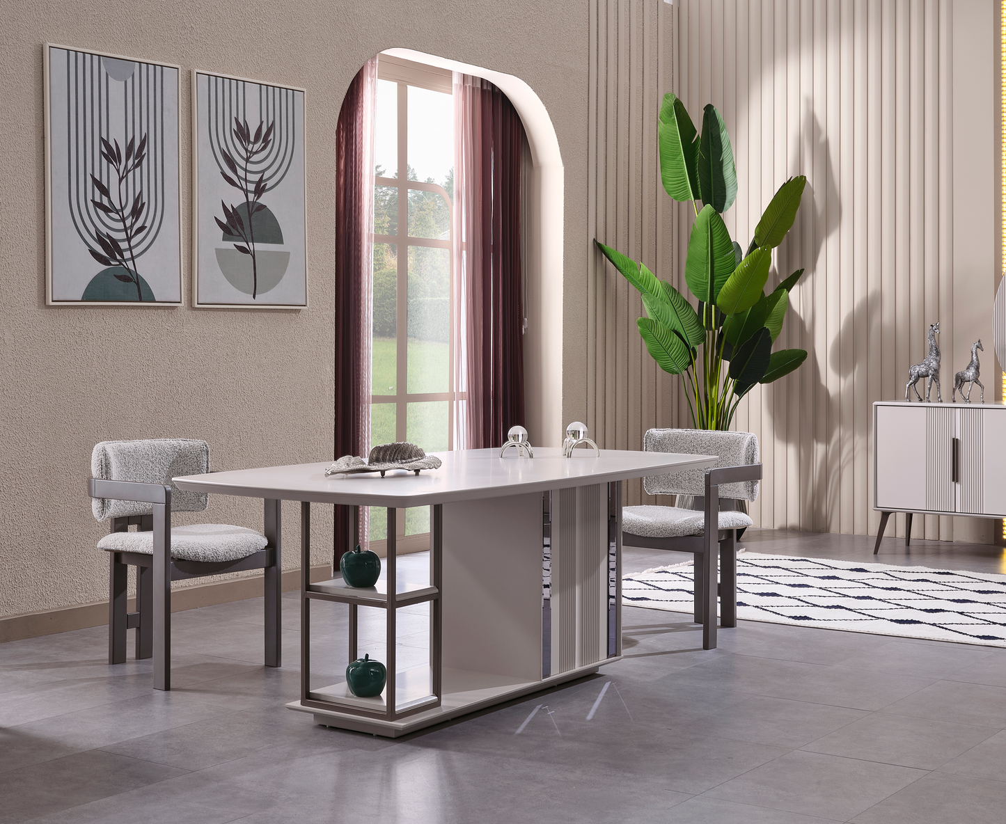 Cenova Esszimmer, luxuriös, modern, Weiß-Grau, ,  auch Couchtisch und TV-Schrank