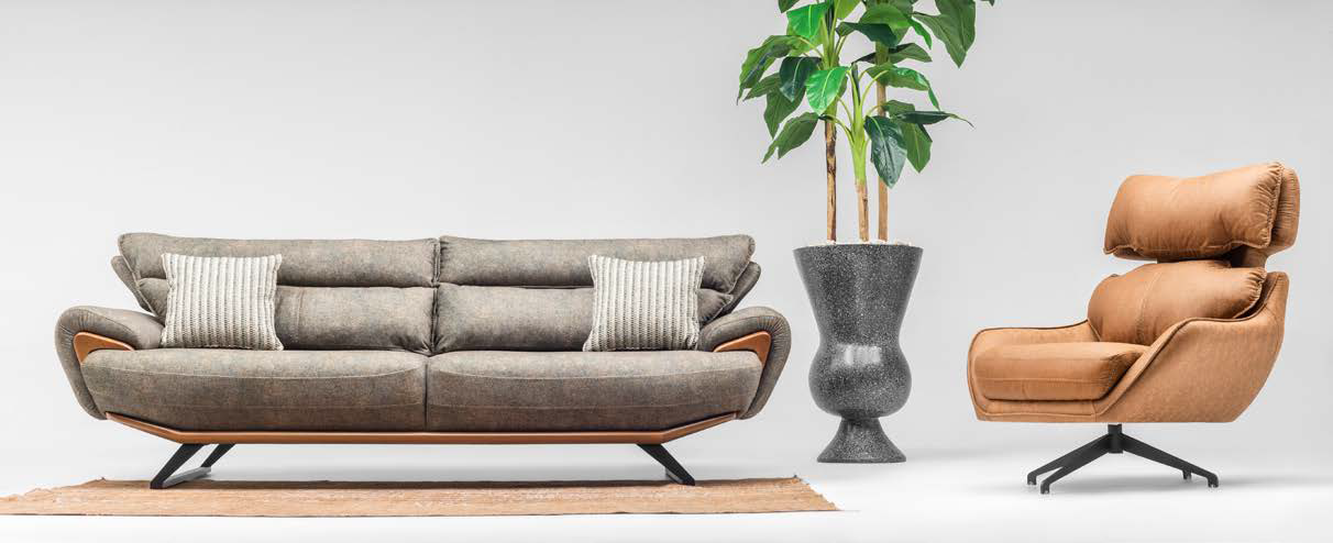 Leon-Sofagarnitur; edle Qualität und Eleganz durch Holzdetails; Naturbelassen