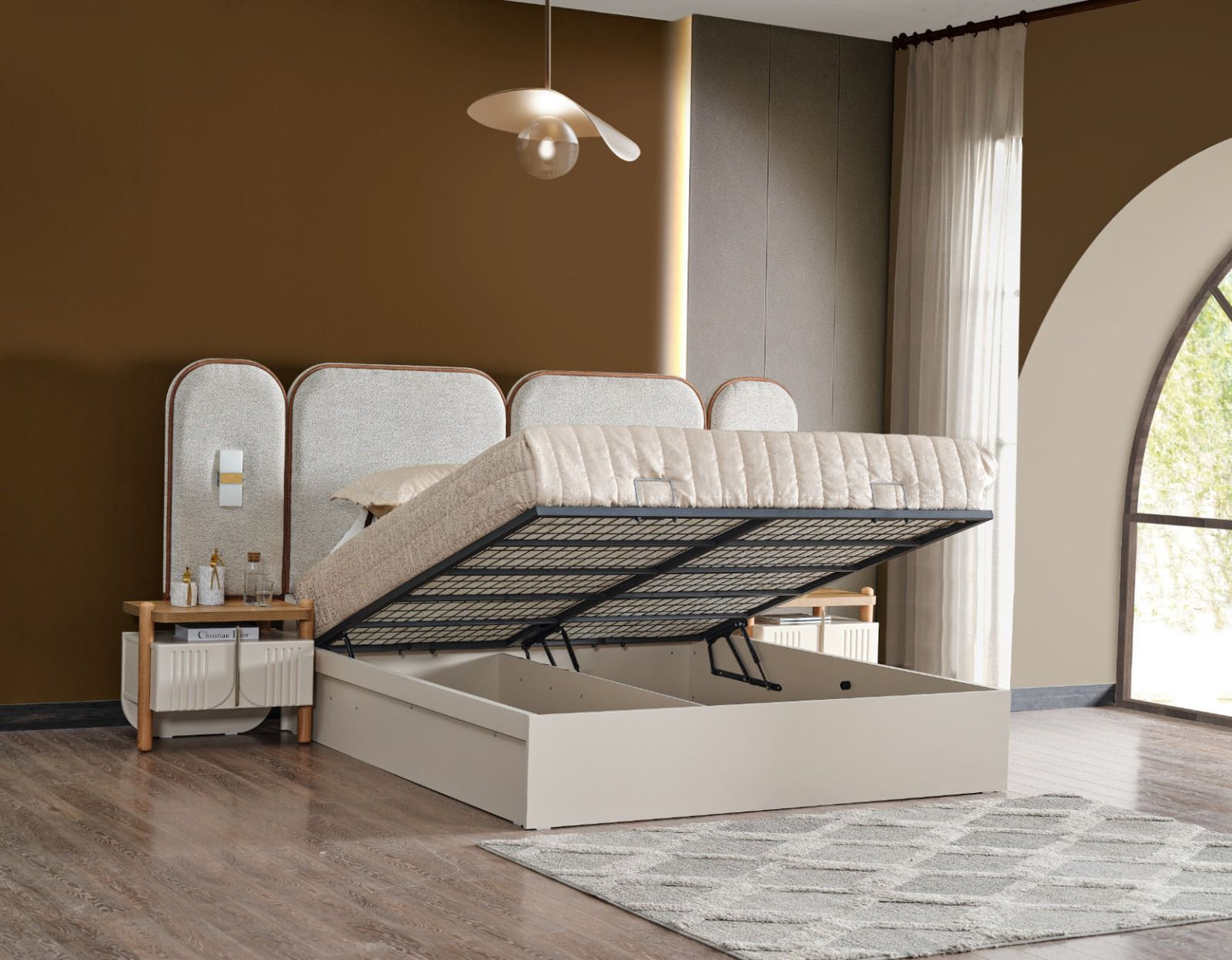 Melodie Schlafzimmer-Set; Bett; Schrank; Nachttische; Holz-Details; ; Elfbeinweiß & Eiche