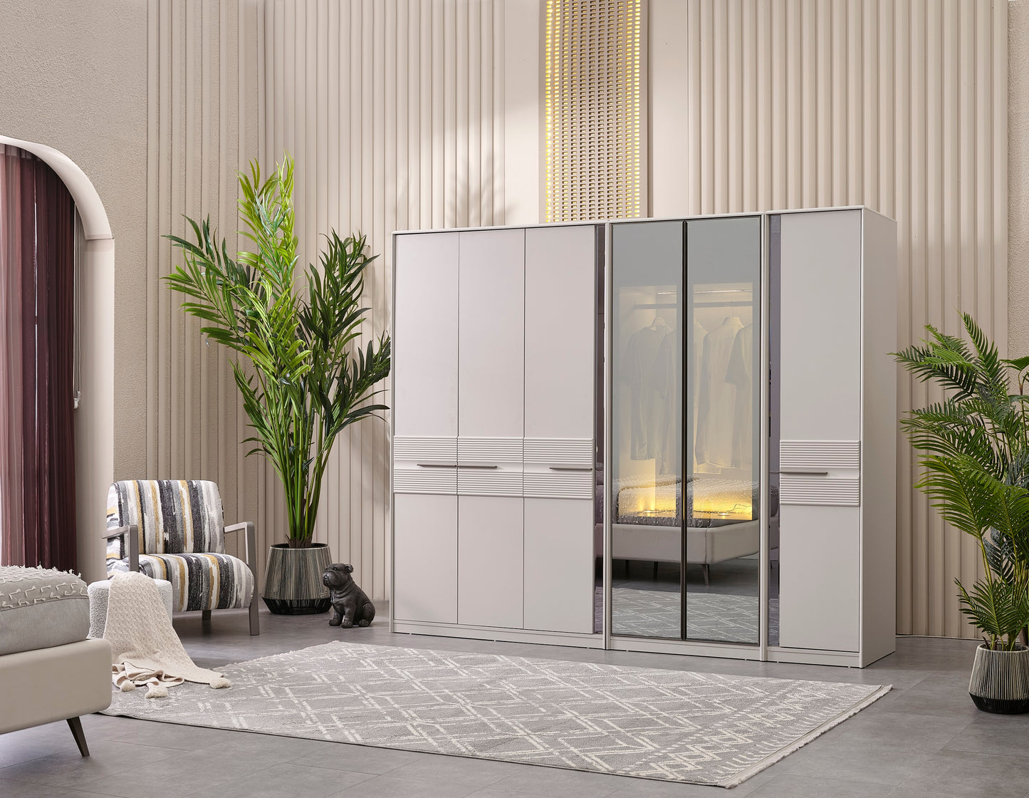 Cenova Schlafzimmer-Set; Bett; Schrank; Nachttische; Schminktisch; Modern; Weiß