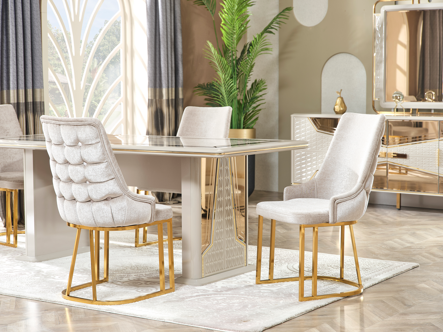 Milano Esszimmer, luxuriös, klassisch, Hochglanz, Gold , auch Couchtisch und TV-Schrank