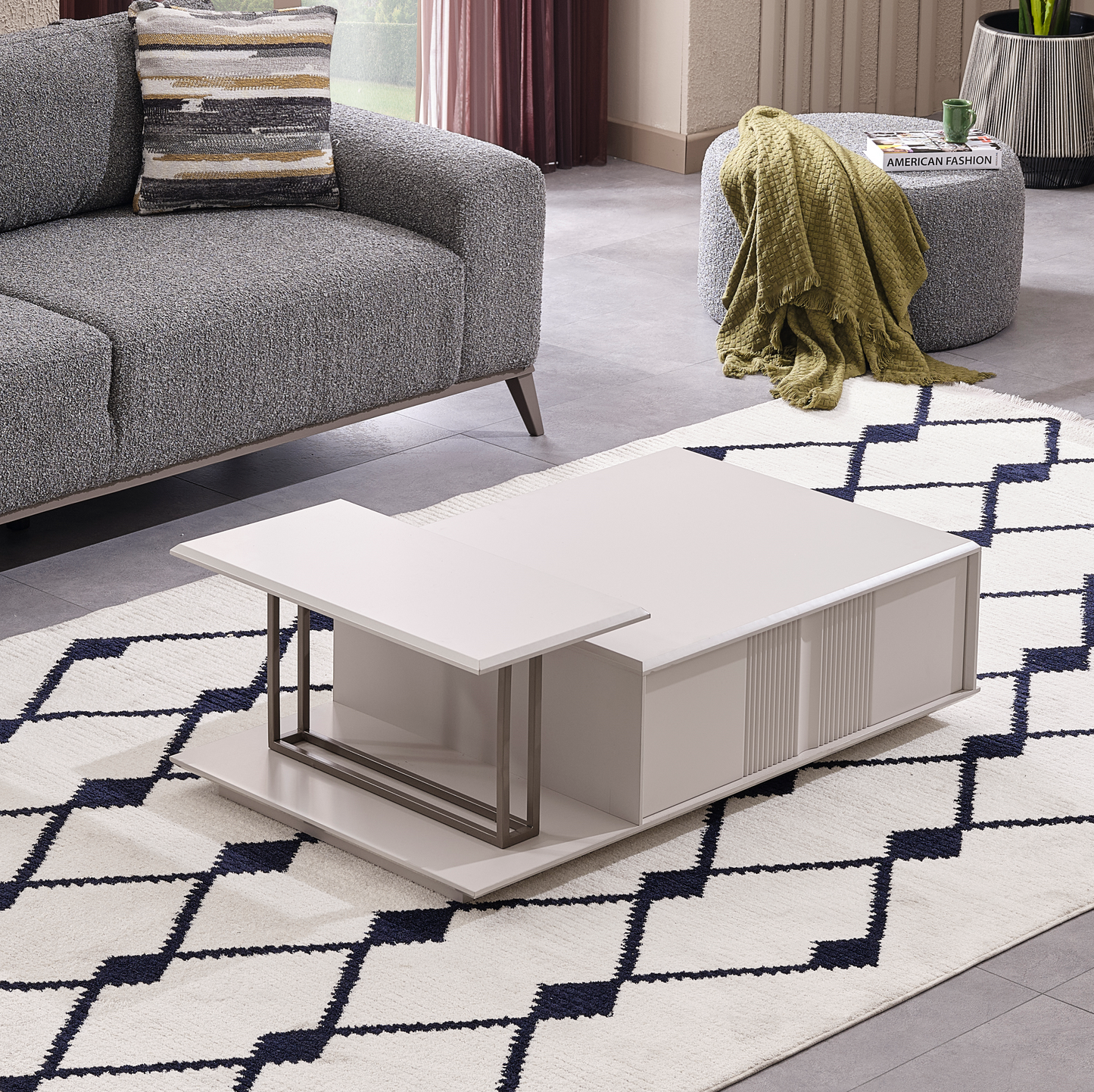 Cenova Esszimmer, luxuriös, modern, Weiß-Grau, ,  auch Couchtisch und TV-Schrank