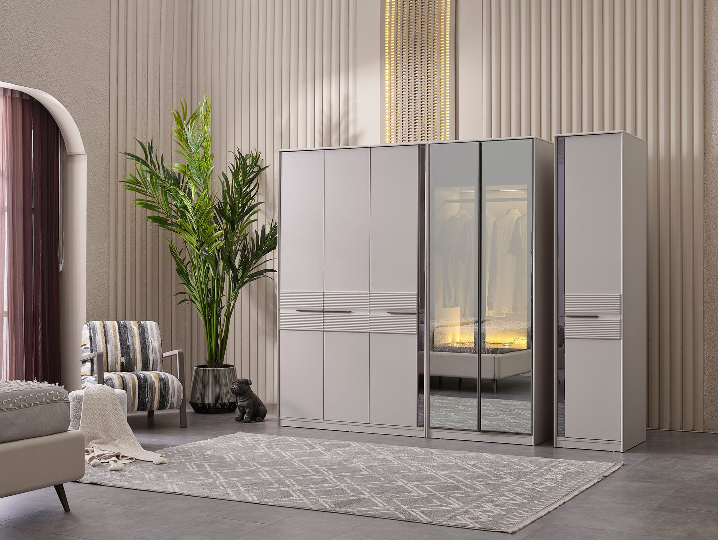 Cenova Schlafzimmer-Set; Bett; Schrank; Nachttische; Schminktisch; Modern; Weiß