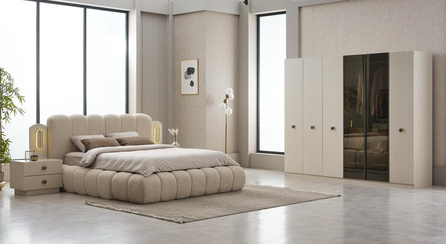 Alya Schlafzimmer-Set; Bett; Schrank; Nachttische; modern Details; Bubblebett ; Weiß