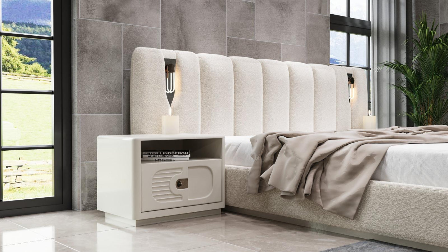 Vega Schlafzimmer-Set; Bett; Schrank; Nachttische; modern Details; Bubblebett; Weiß