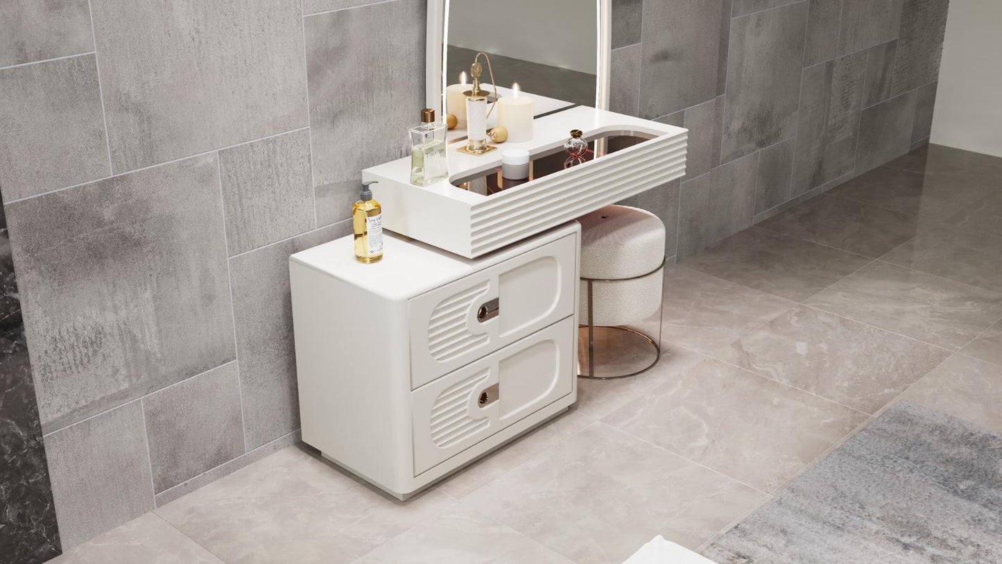 Vega Schlafzimmer-Set; Bett; Schrank; Nachttische; modern Details; Bubblebett; Weiß