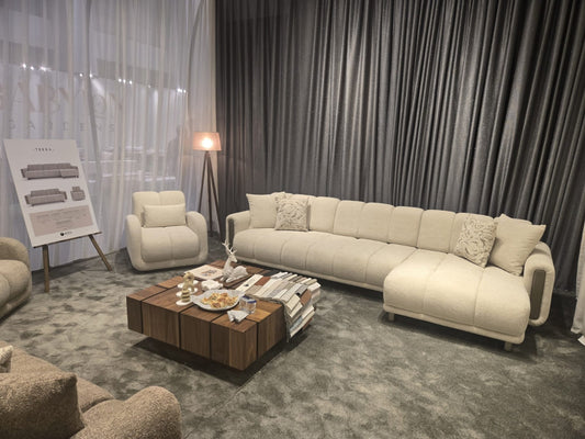 Terra-Ecksofa; modern, elegant und hochwertig, Holzbeine massiv, verstellbarer Rücken