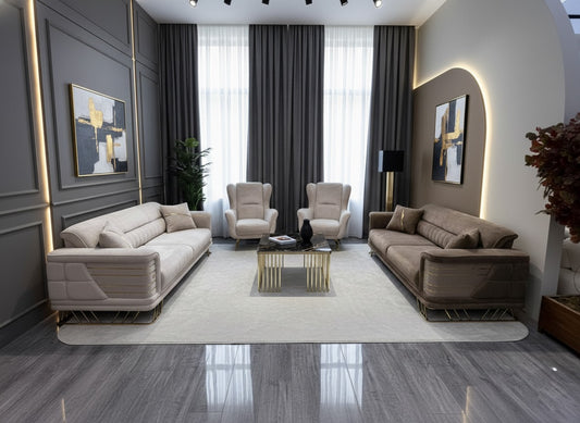 Mercan-Sofagarnitur; modern, goldene Füße, Verstellbarer Rücken