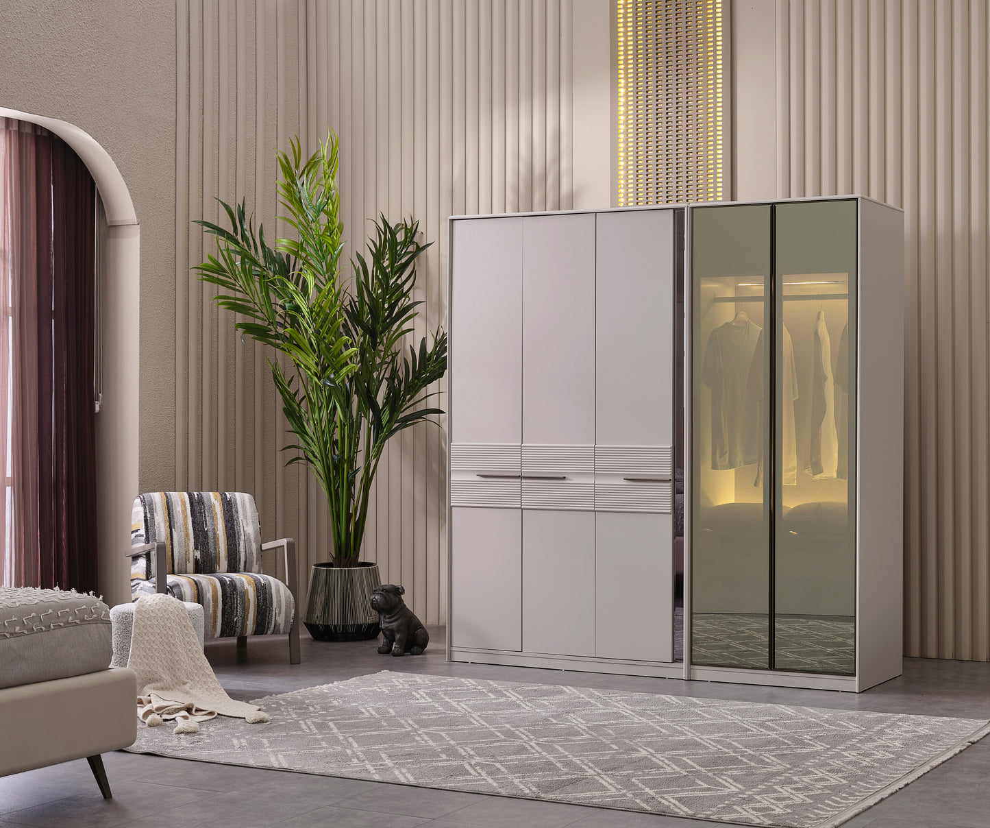 Cenova Schlafzimmer-Set; Bett; Schrank; Nachttische; Schminktisch; Modern; Weiß